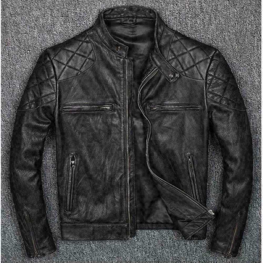 black leather moto jacket quilted